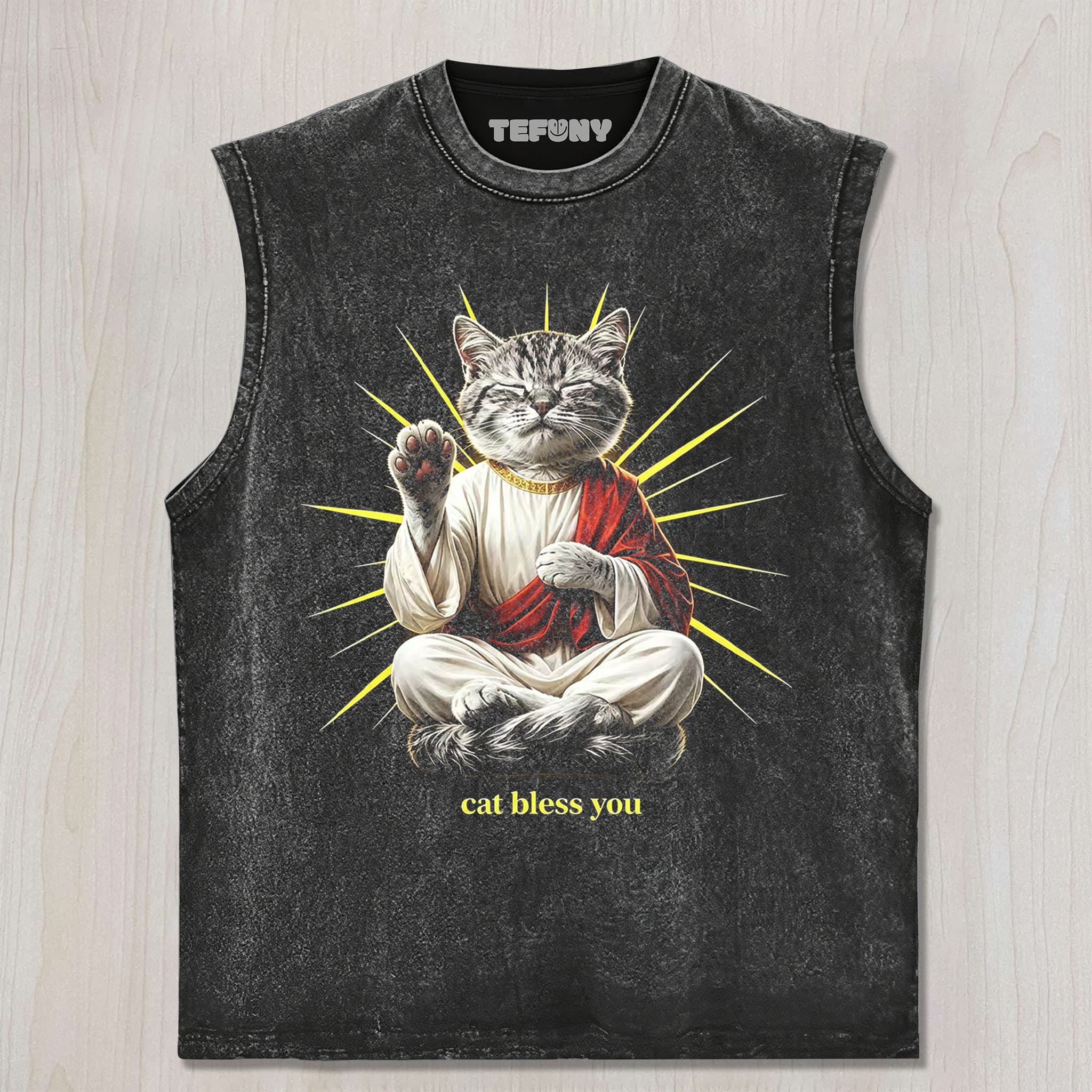 WACKY CAT FAITH FUNNY MEME V4 UNISEX TEE, TANK TOP, LAYERED LS, SWEATSHIRT & HOODIE