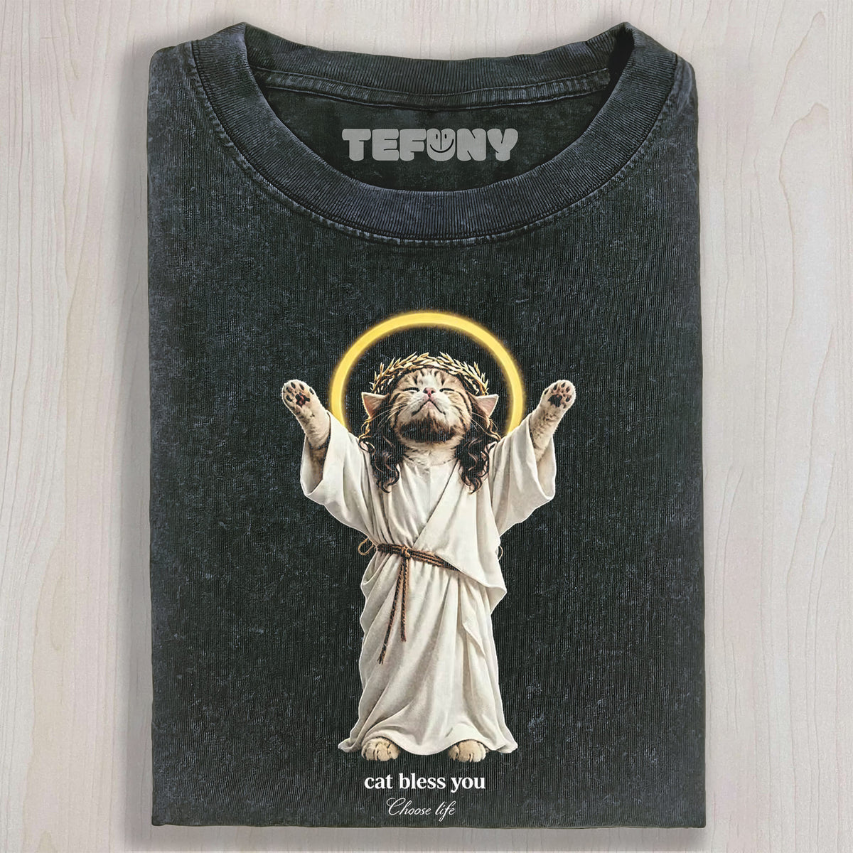 WACKY CAT FAITH FUNNY MEME V5 UNISEX TEE, TANK TOP, LAYERED LS, SWEATSHIRT & HOODIE