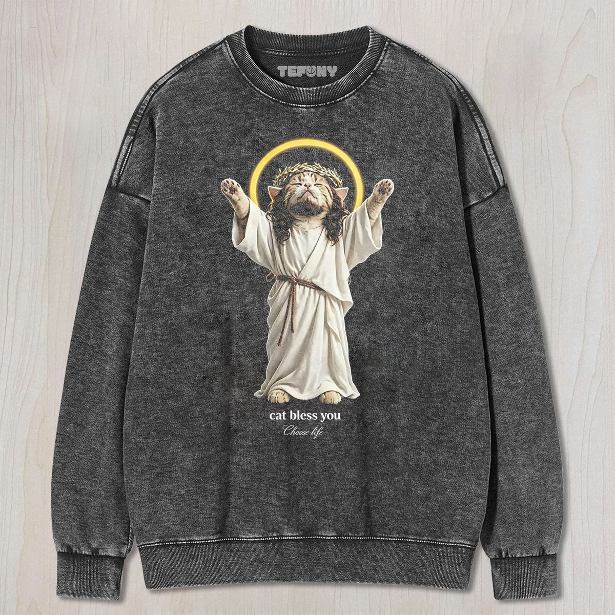 WACKY CAT FAITH FUNNY MEME V5 UNISEX TEE, TANK TOP, LAYERED LS, SWEATSHIRT & HOODIE