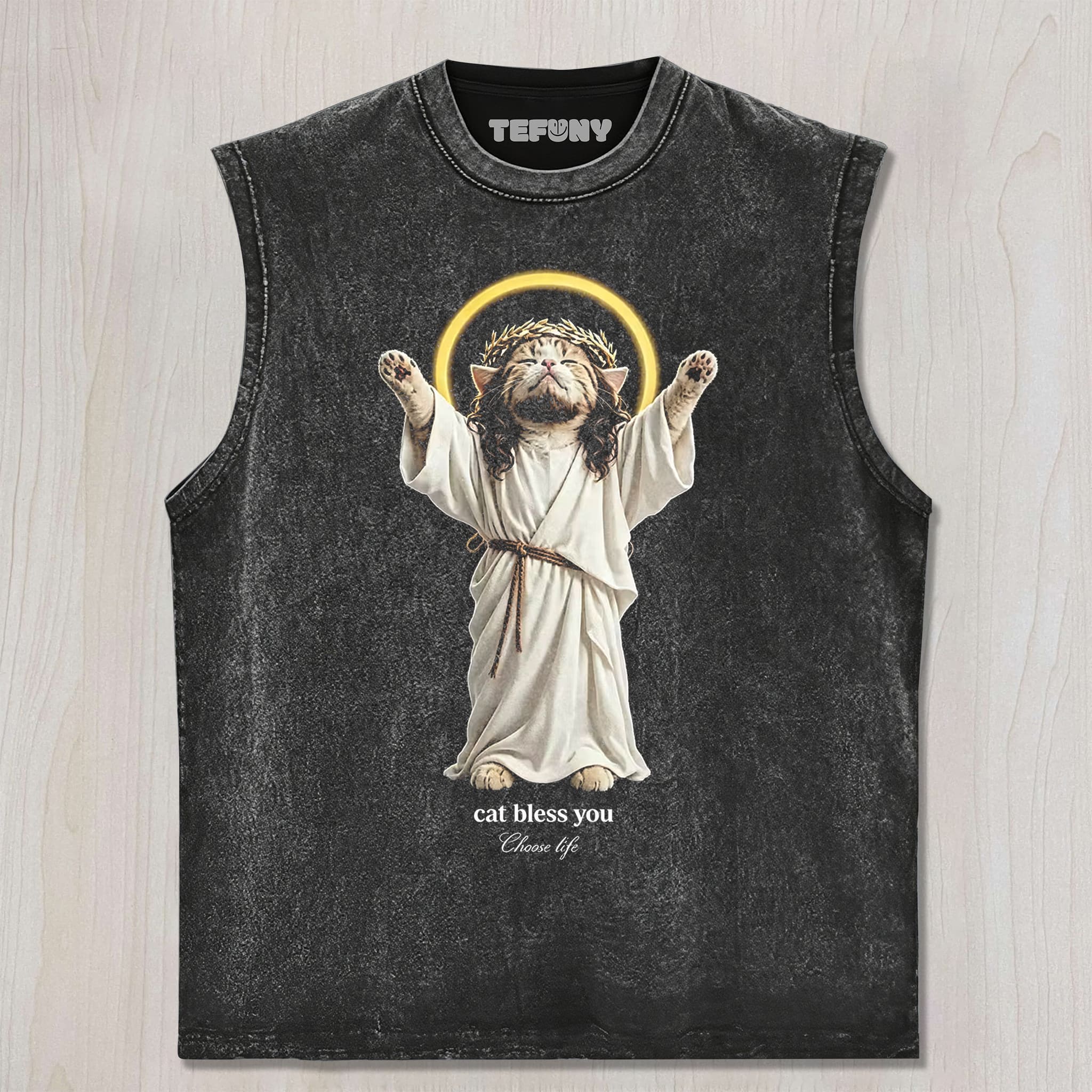 WACKY CAT FAITH FUNNY MEME V5 UNISEX TEE, TANK TOP, LAYERED LS, SWEATSHIRT & HOODIE