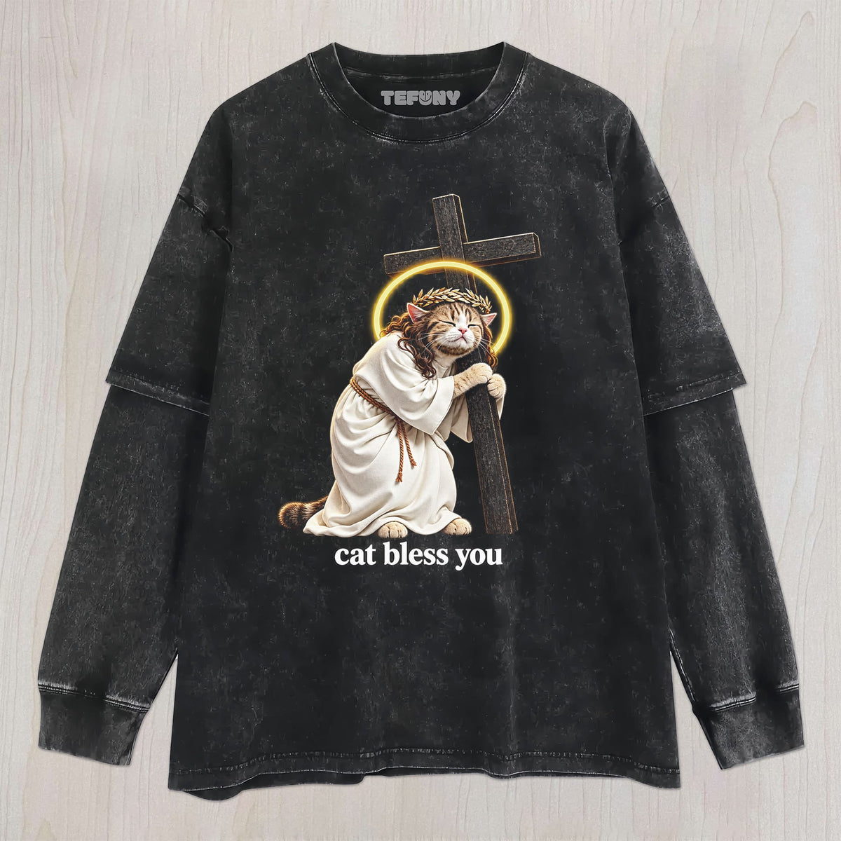 WACKY CAT FAITH FUNNY MEME V6 UNISEX TEE, TANK TOP, LAYERED LS, SWEATSHIRT & HOODIE