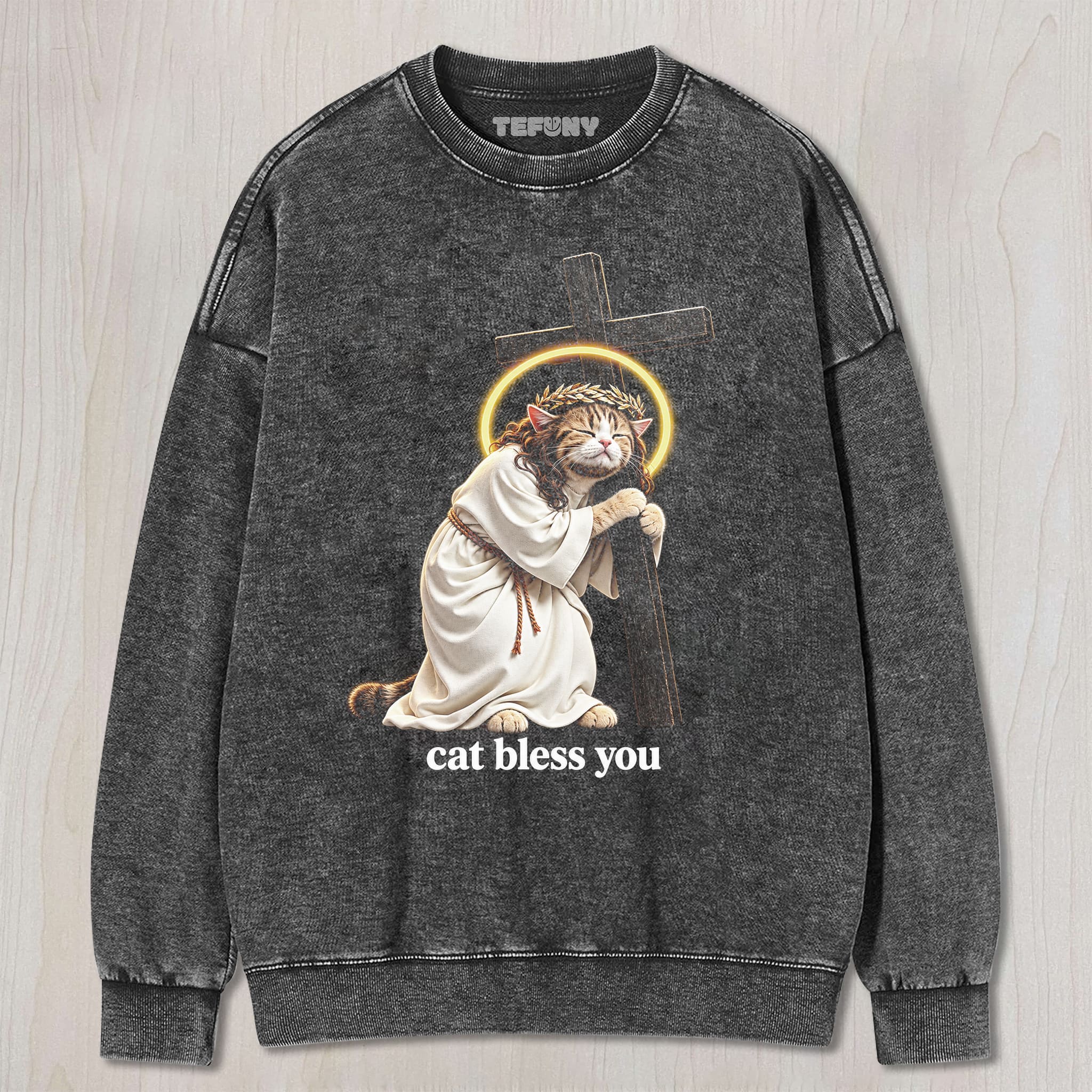 WACKY CAT FAITH FUNNY MEME V6 UNISEX TEE, TANK TOP, LAYERED LS, SWEATSHIRT & HOODIE