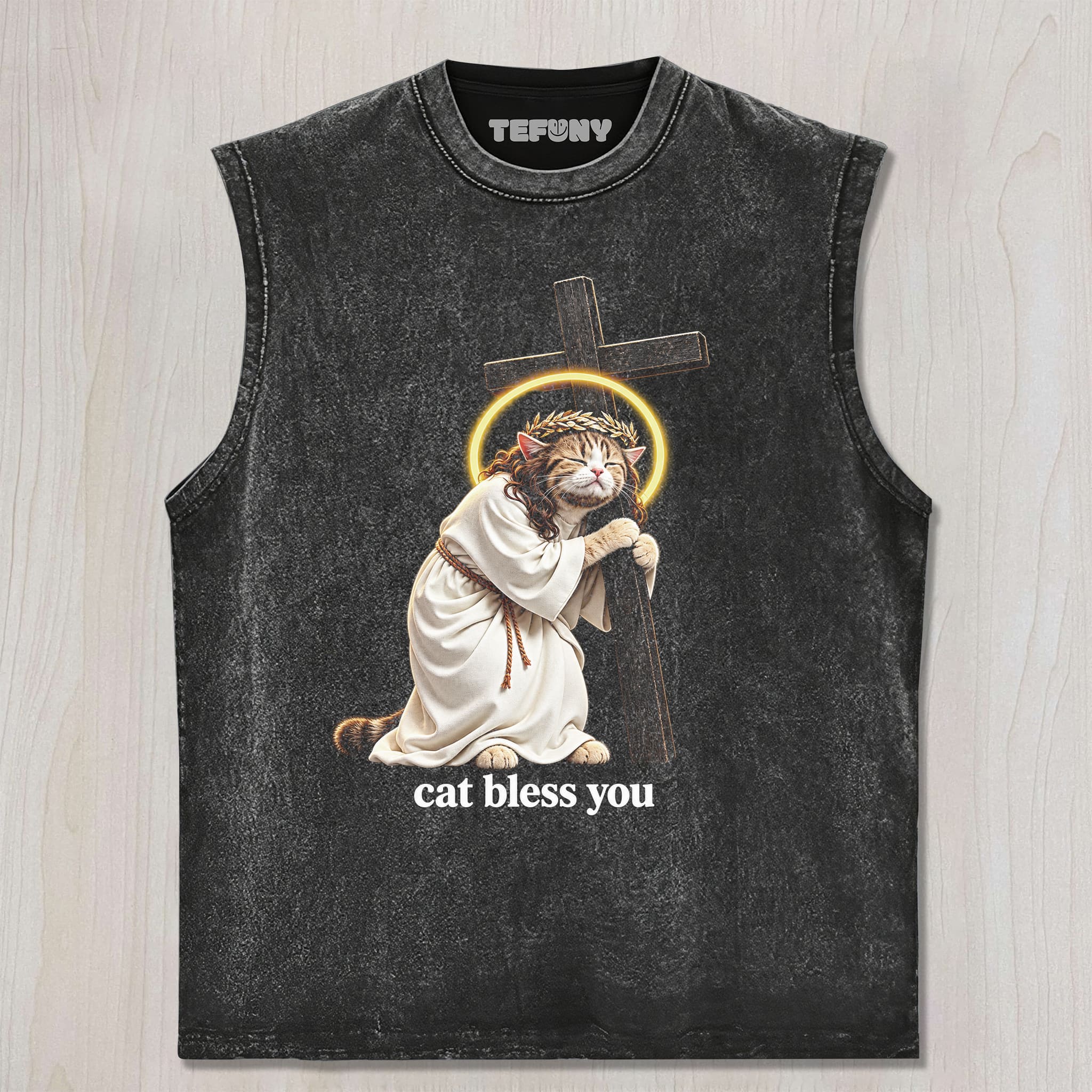 WACKY CAT FAITH FUNNY MEME V6 UNISEX TEE, TANK TOP, LAYERED LS, SWEATSHIRT & HOODIE