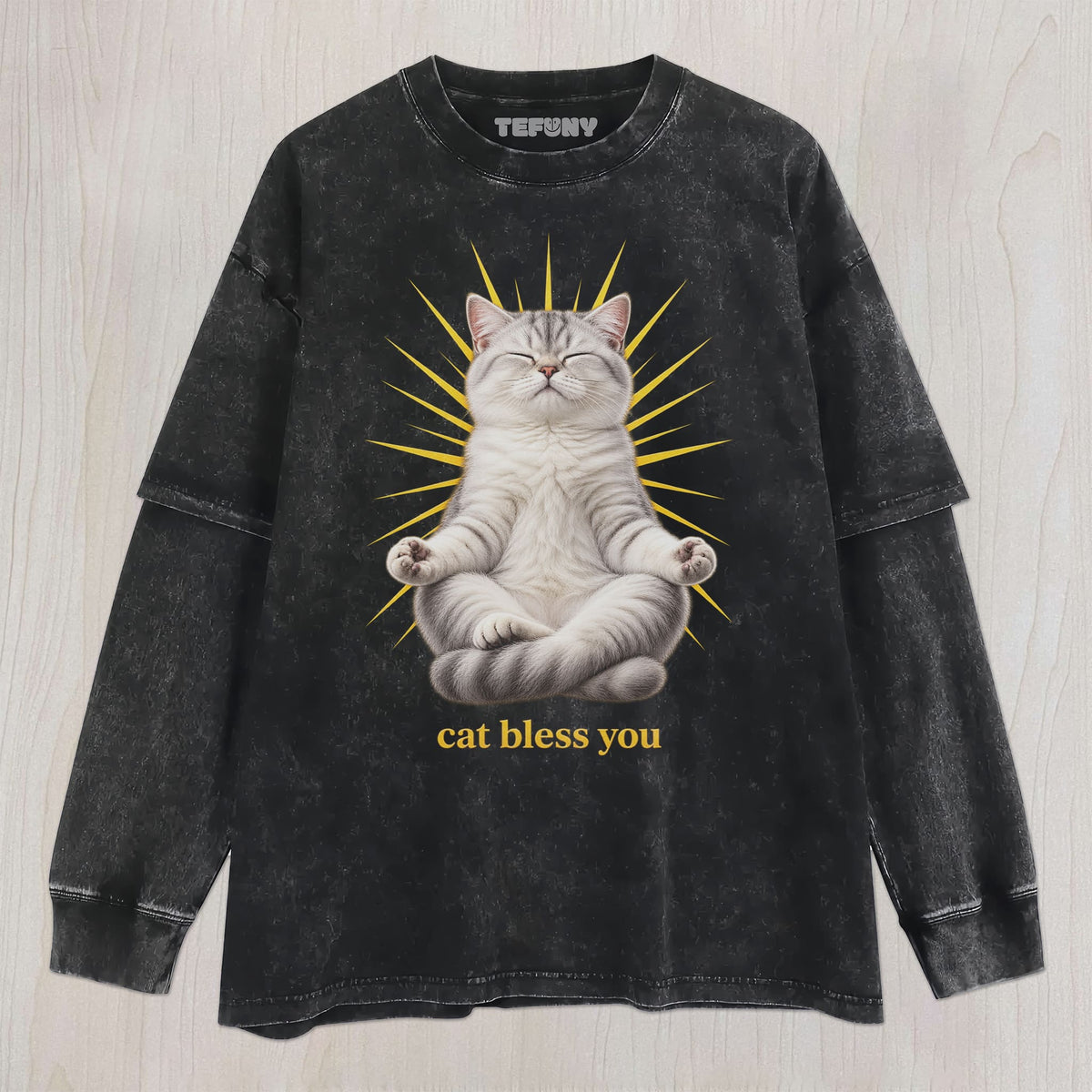 WACKY CAT FAITH FUNNY MEME V7 UNISEX TEE, TANK TOP, LAYERED LS, SWEATSHIRT & HOODIE