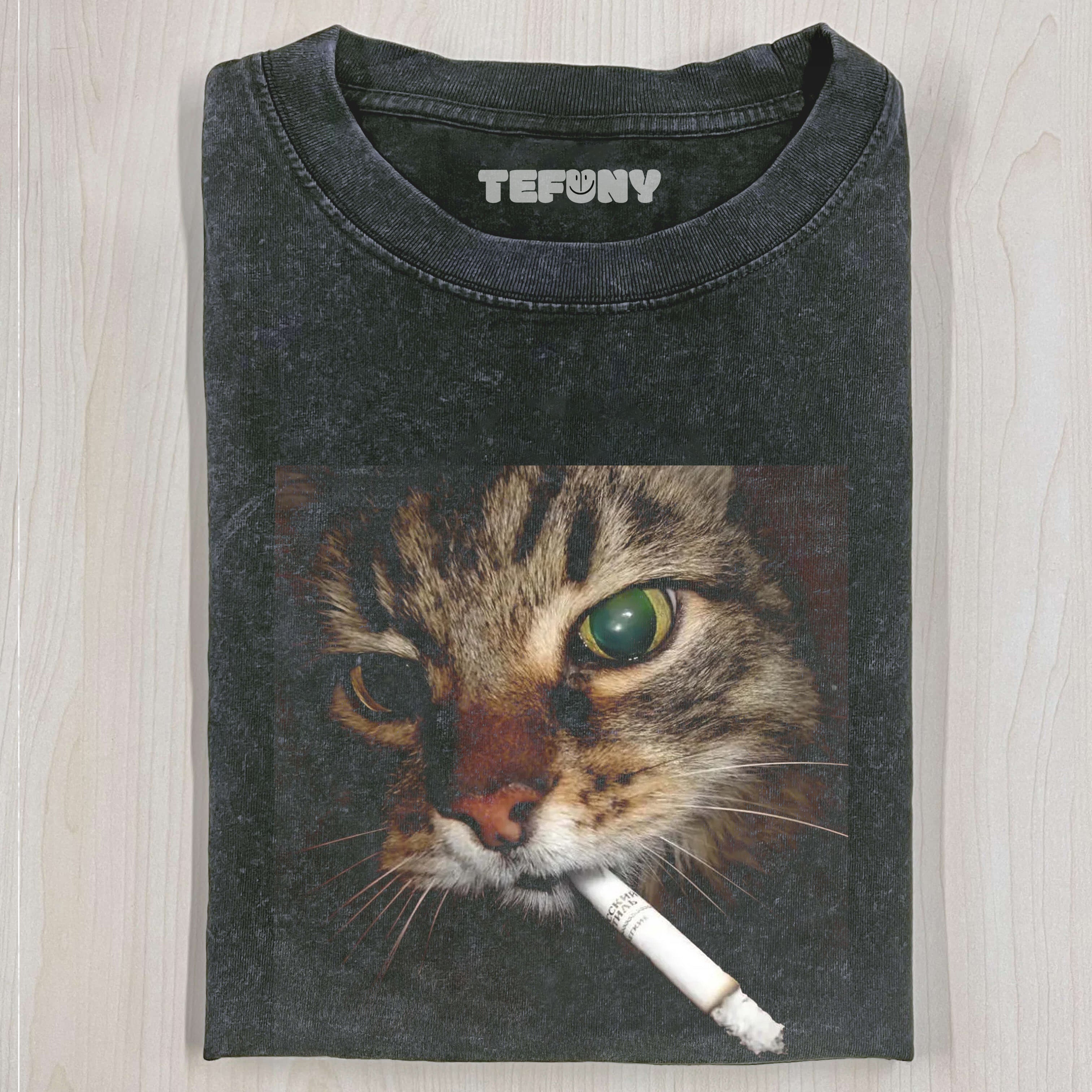 WASHED COTTON CAT T-SHIRT