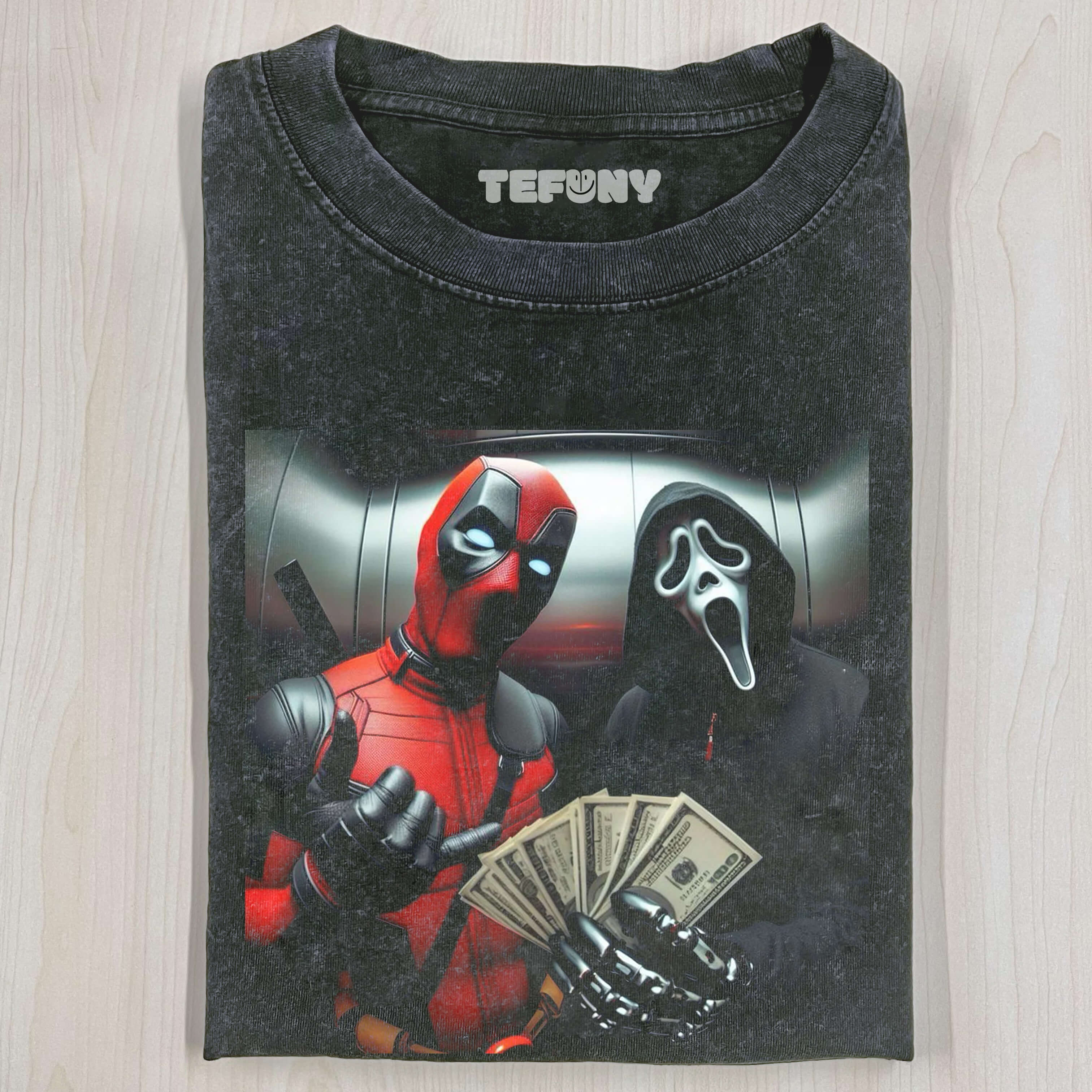 WASHED COTTON GHOST FACE & DEADPOOL T-SHIRT