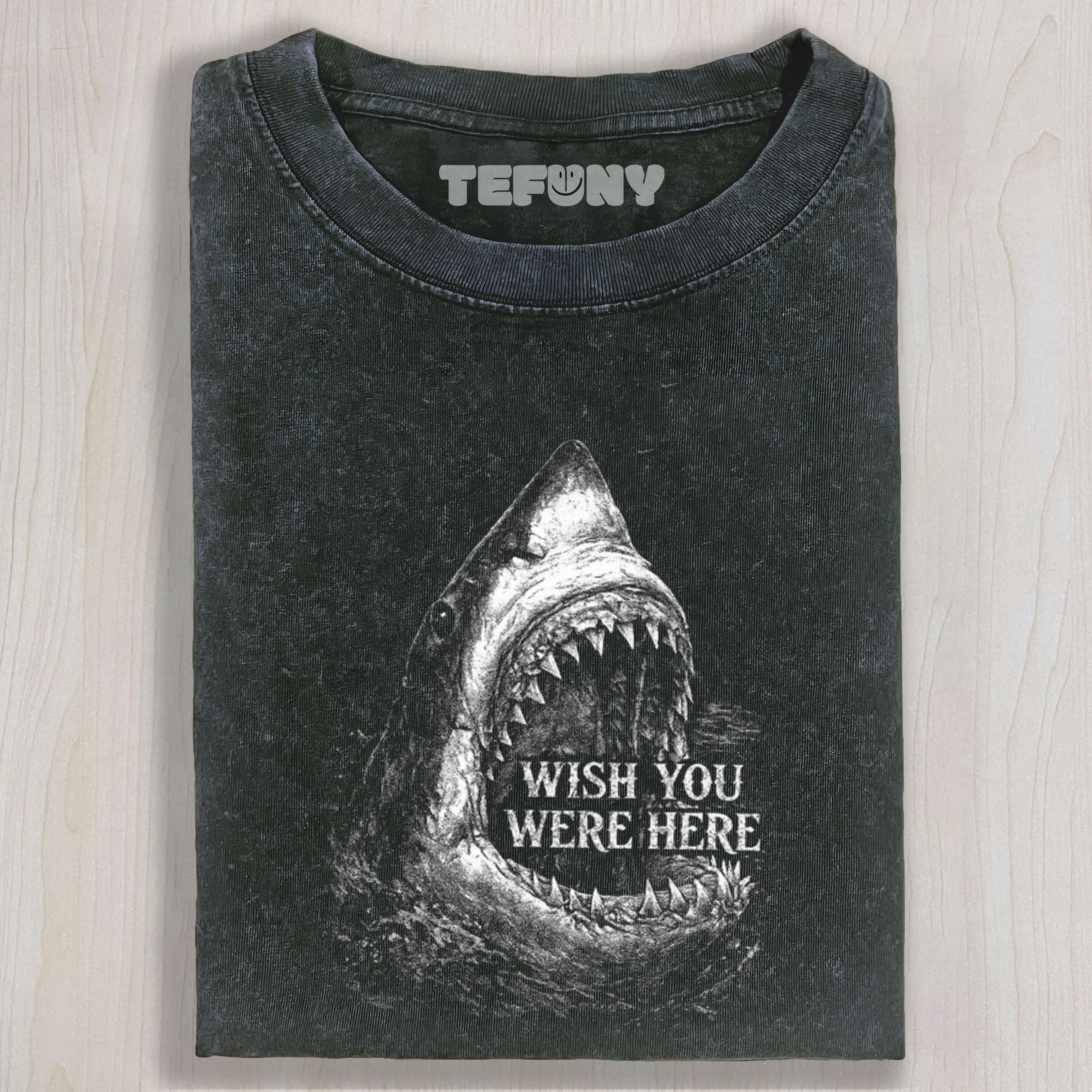 WISH YOU WERE HERE WHITE SHARK DARK UNISEX TEE, TANK TOP, LAYERED LS, SWEATSHIRT & HOODIE