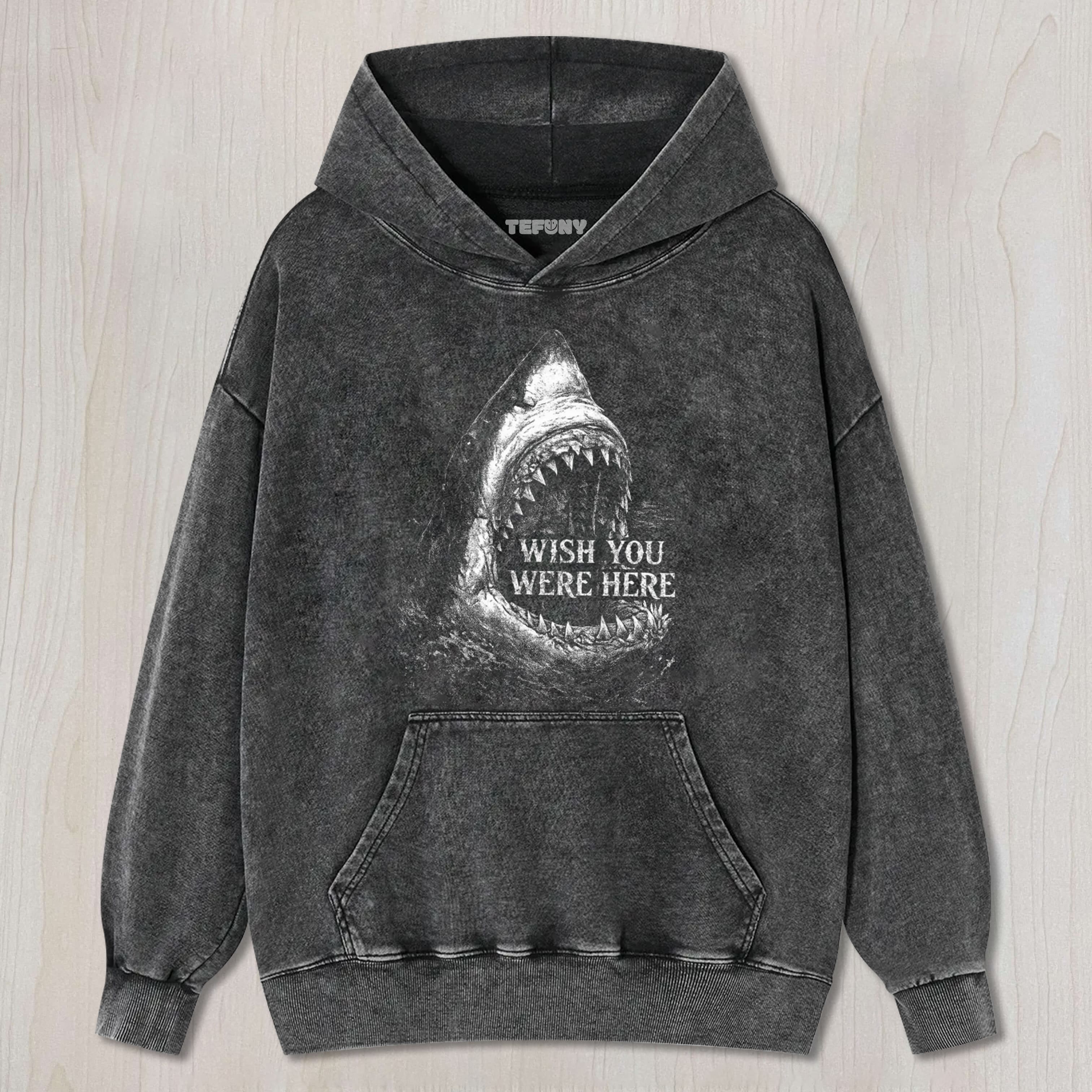 WISH YOU WERE HERE WHITE SHARK DARK UNISEX TEE, TANK TOP, LAYERED LS, SWEATSHIRT & HOODIE