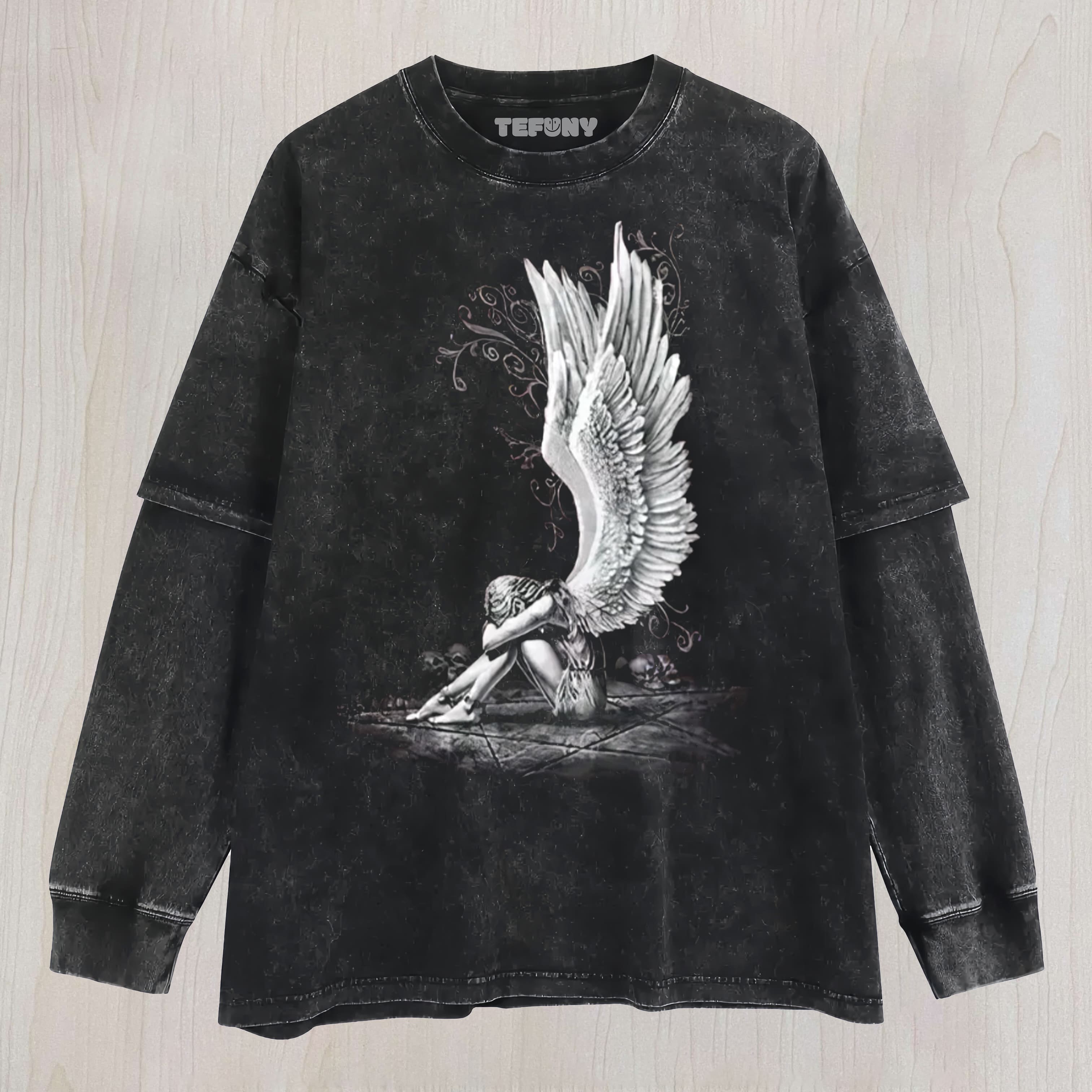 WITH ANGEL AND WINGS GOTHIC UNISEX TEE, TANK TOP, LAYERED LS, SWEATSHIRT & HOODIE