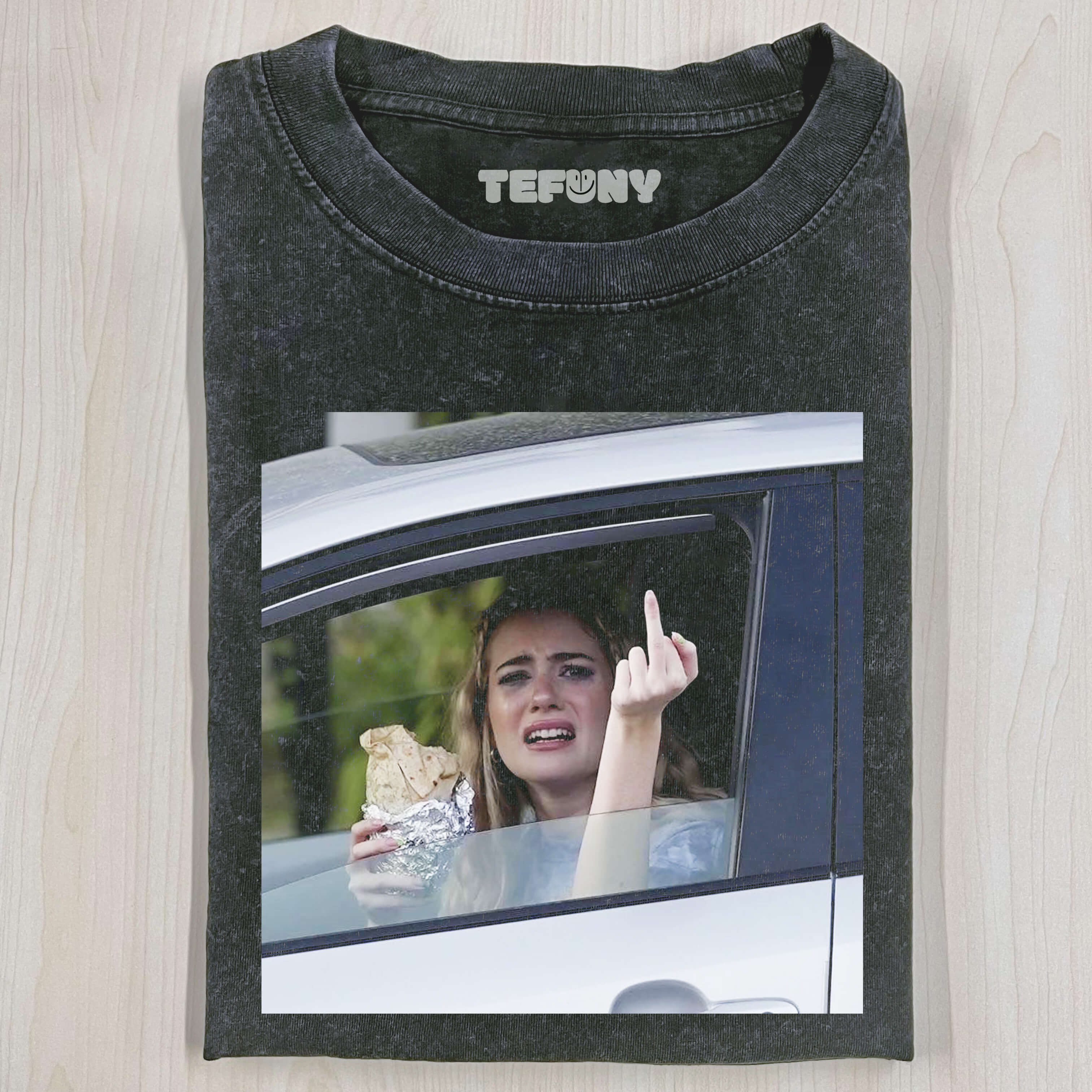 WOMAN SHOWING MIDDLE FINGER T-SHIRT