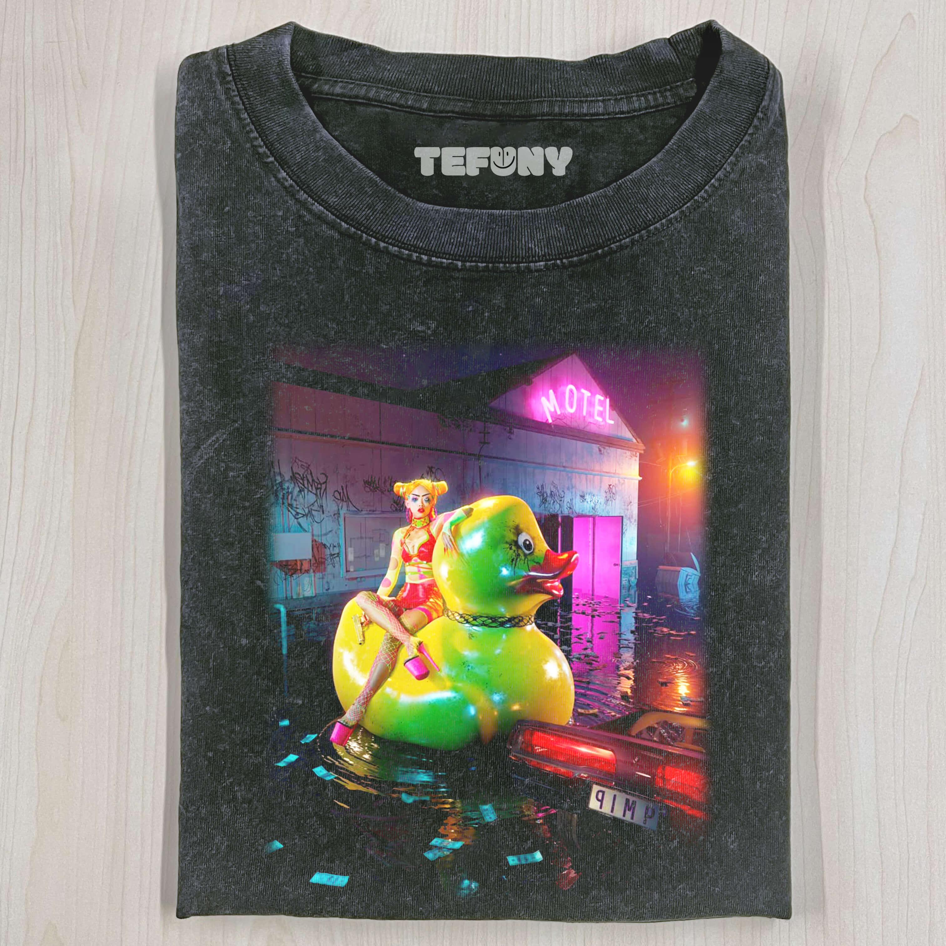 WOMAN SITTING ON A DUCK T-SHIRT
