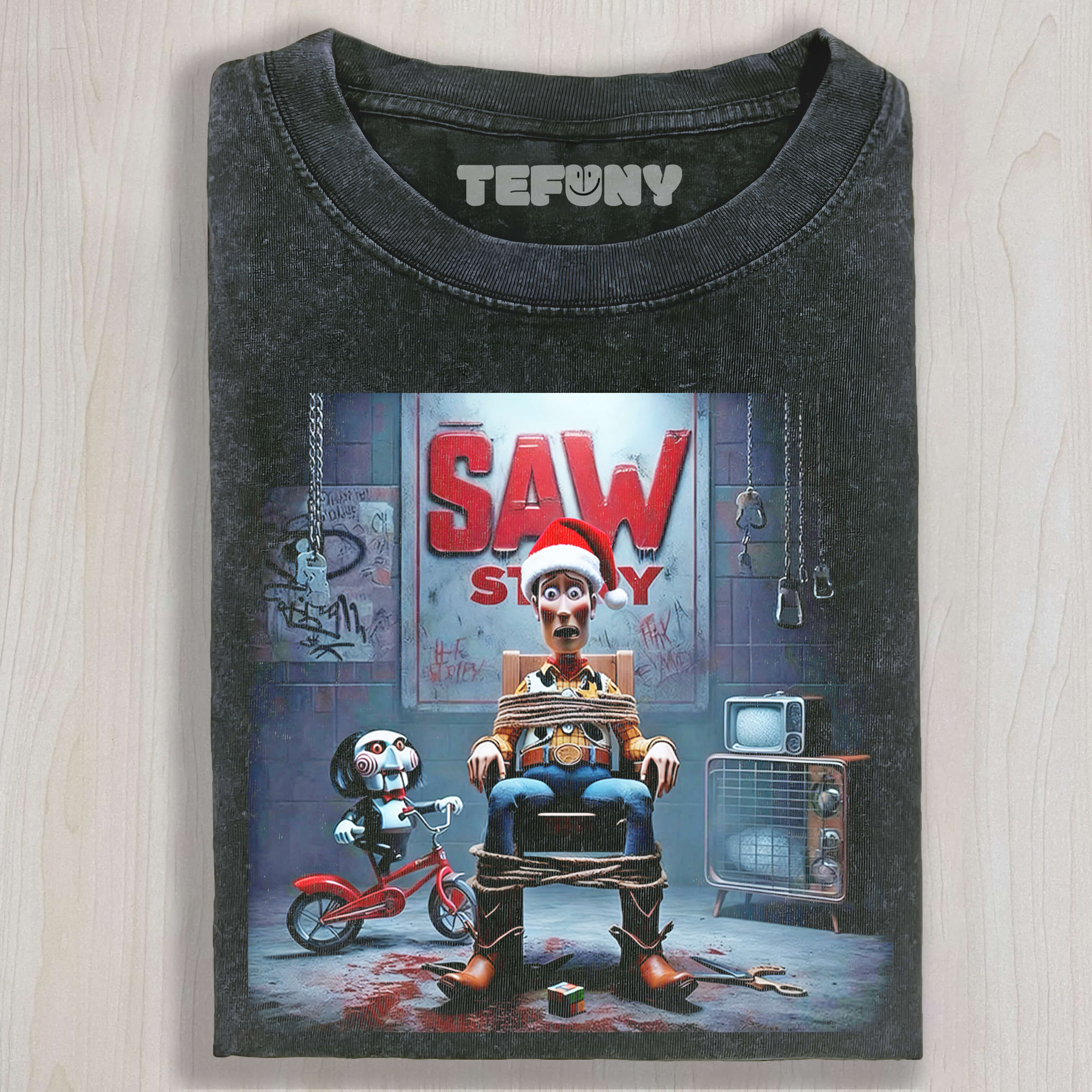 WOODY GETS KIDNAPPED BY BILLY THE PUPPET AT CHRISTMAS T-SHIRT & LONG SLEEVES & HOODIES