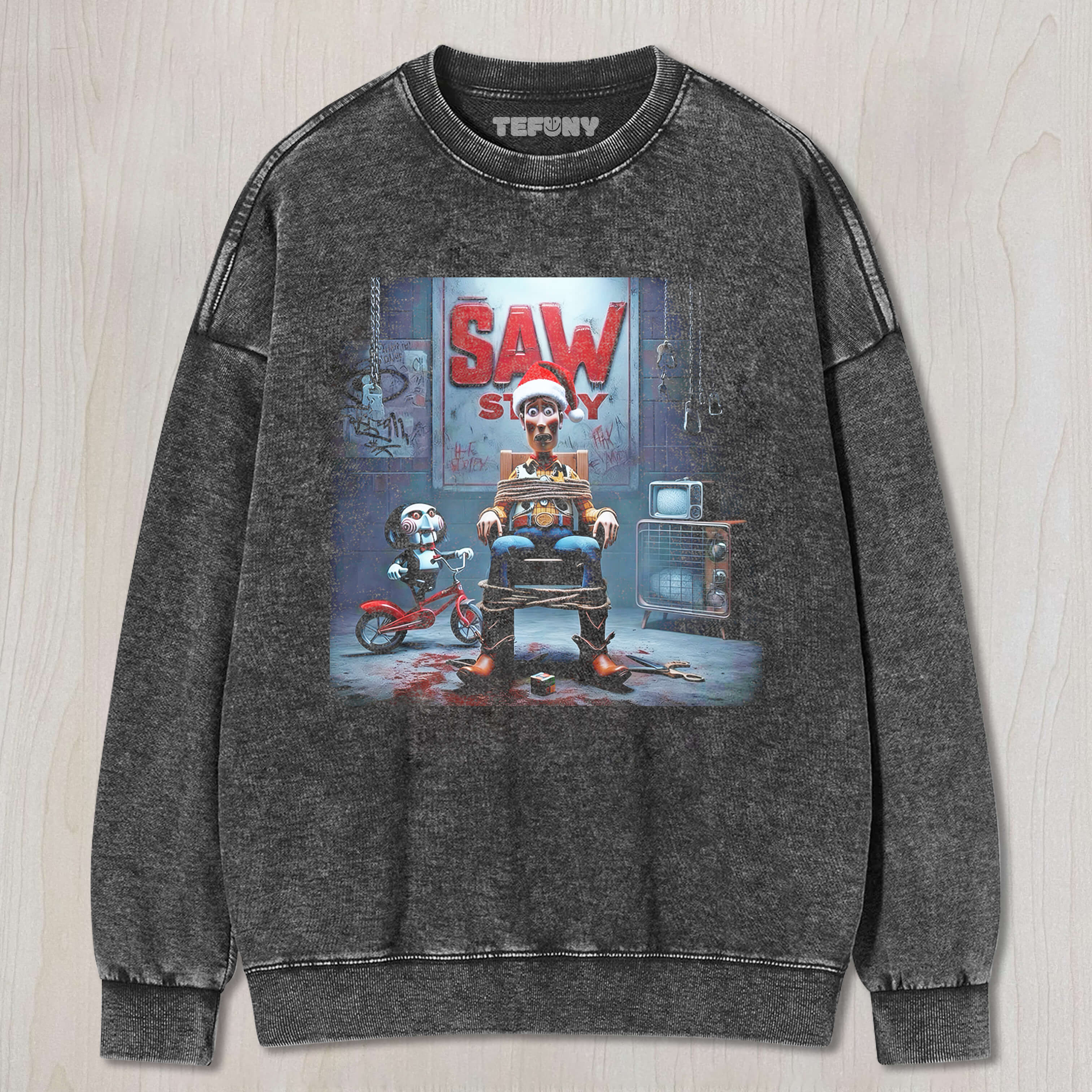 WOODY GETS KIDNAPPED BY BILLY THE PUPPET AT CHRISTMAS T-SHIRT & LONG SLEEVES & HOODIES