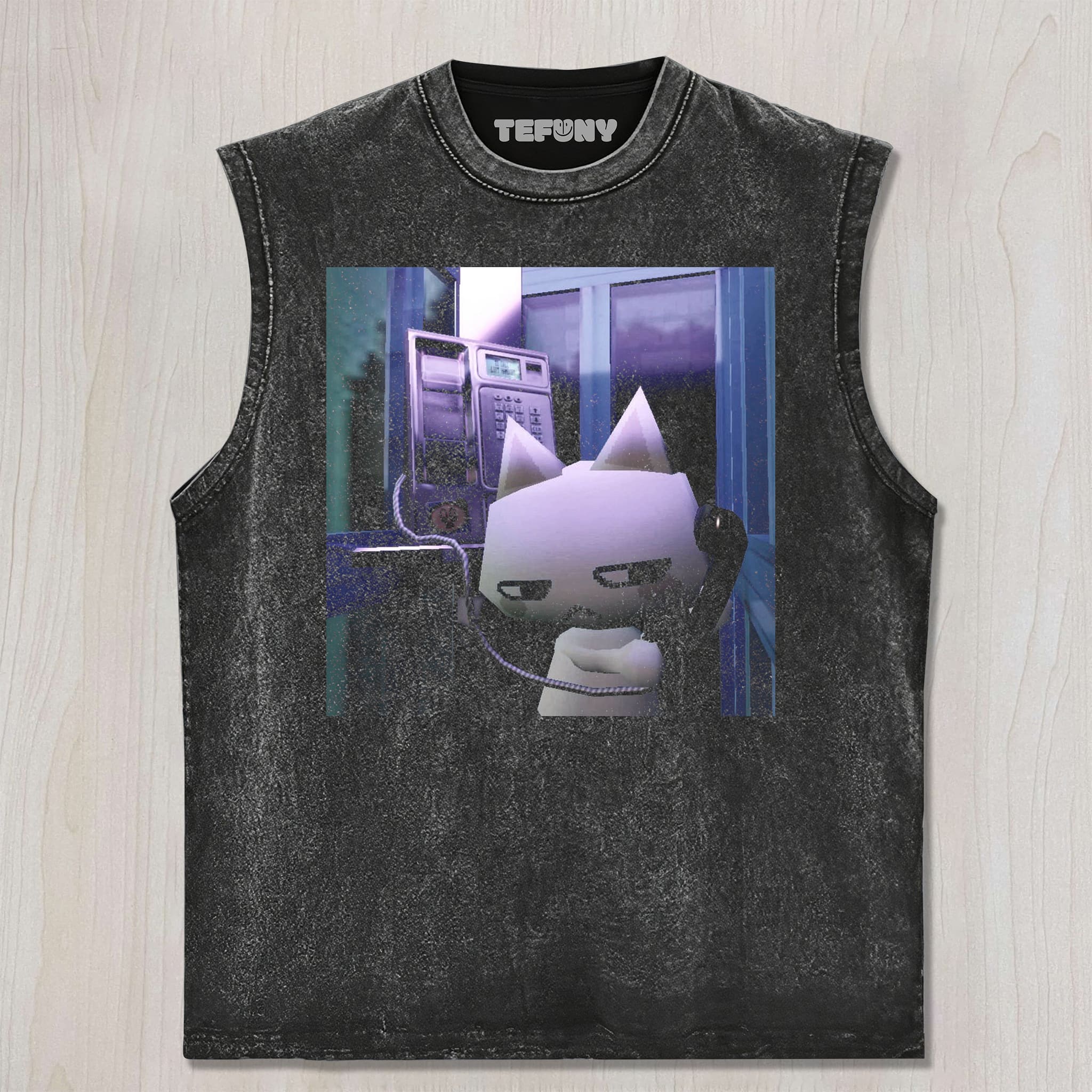 Y2K CAT IS ON THE PHONE UNISEX TEE, TANK TOP, LAYERED LS, SWEATSHIRT & HOODIE
