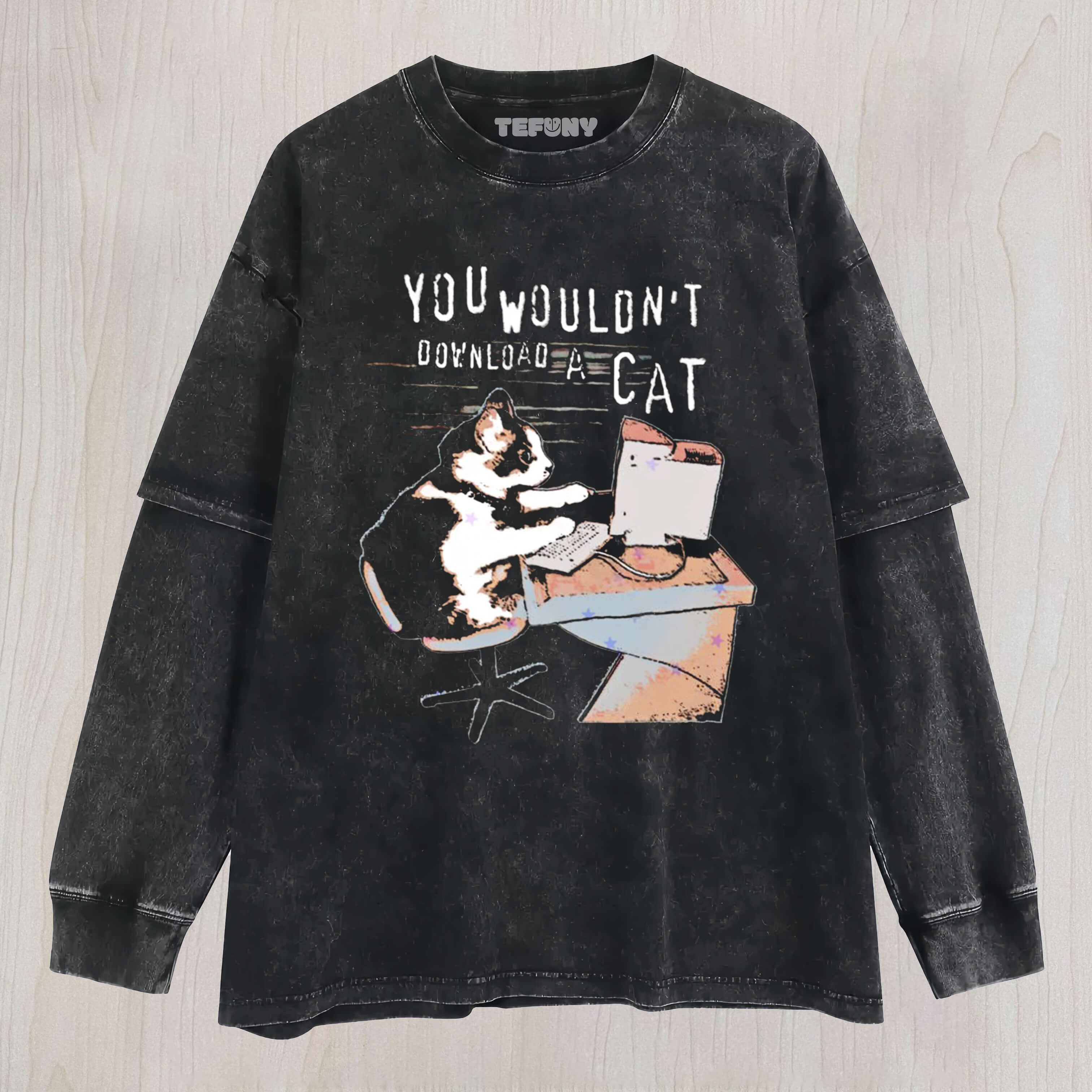 YOU WOULDN'T DOWNLOAD A CAT LAYERED LONG SLEEVE
