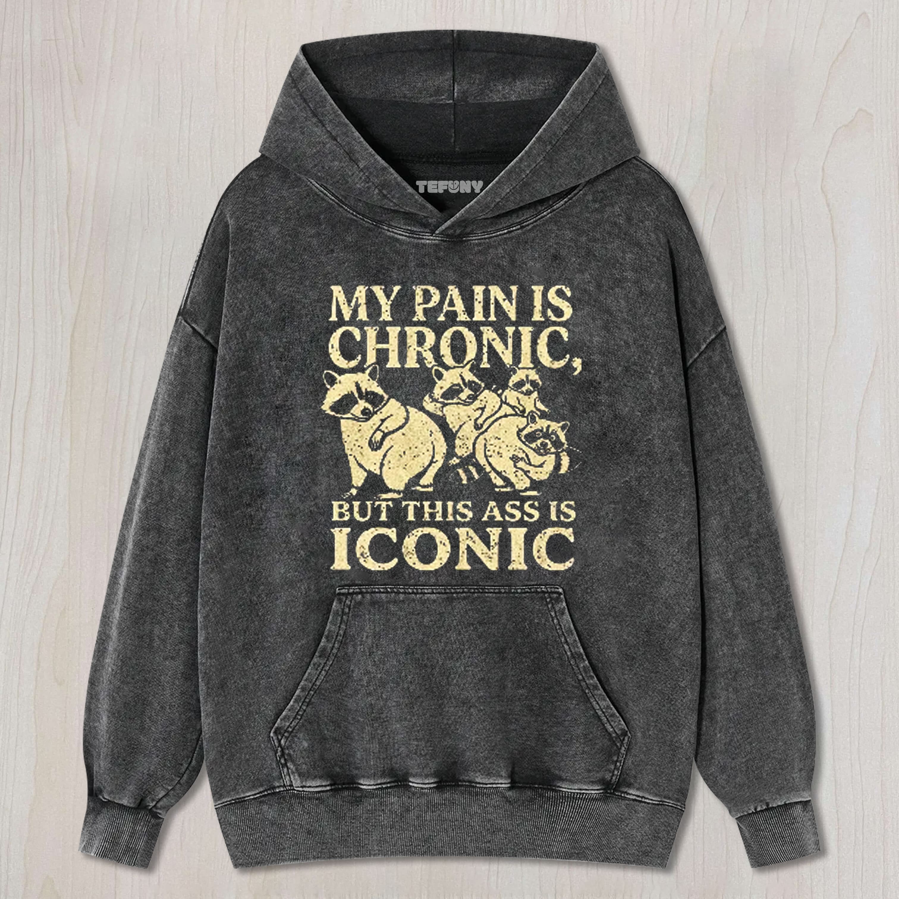 MY PAIN IS CHRONIC RACCOON MEME WASHED TEE & SWEAT & HOOD-